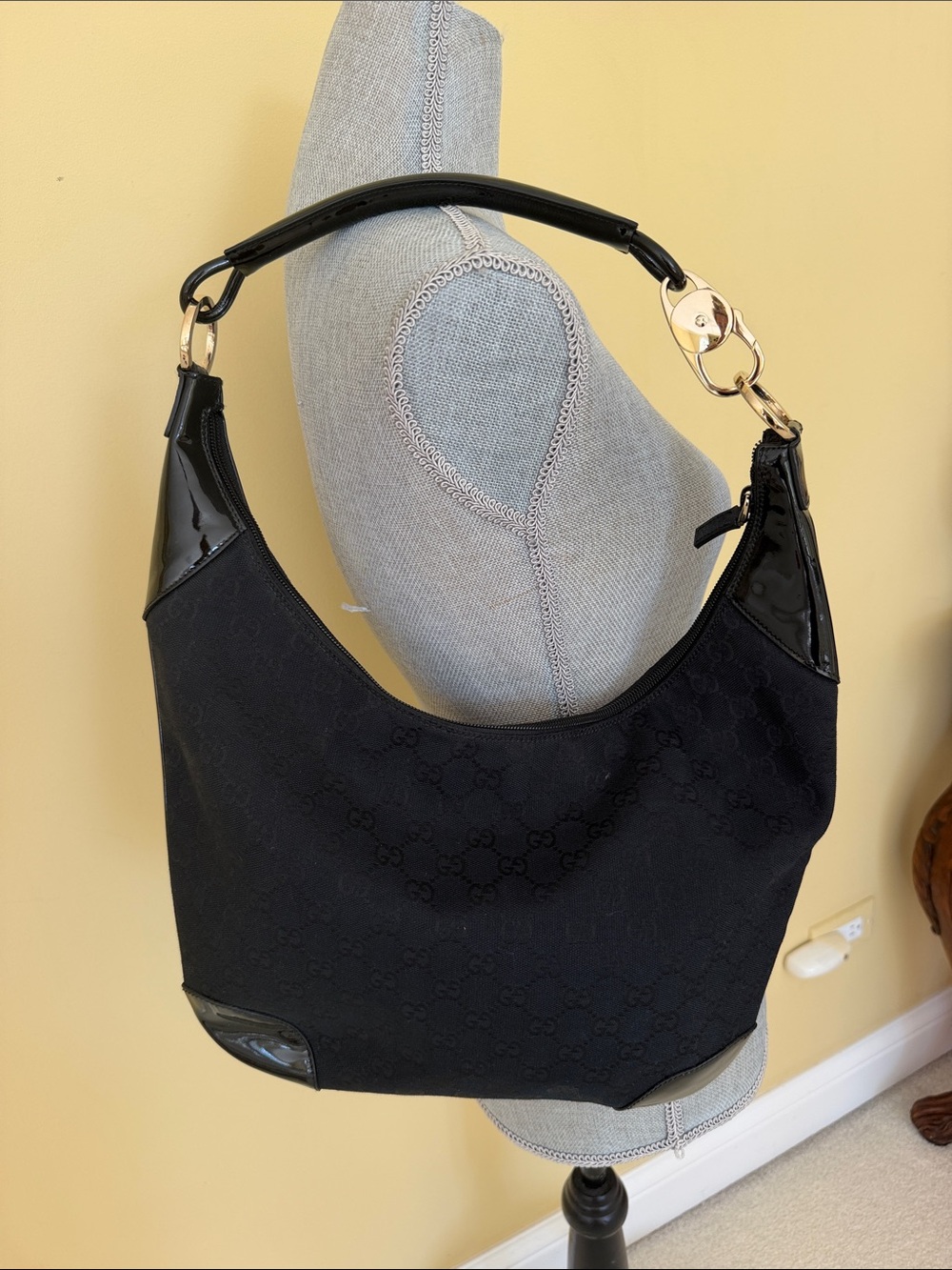 Gucci Black GG Jacquard Shoulder Bag with Gold Hardware